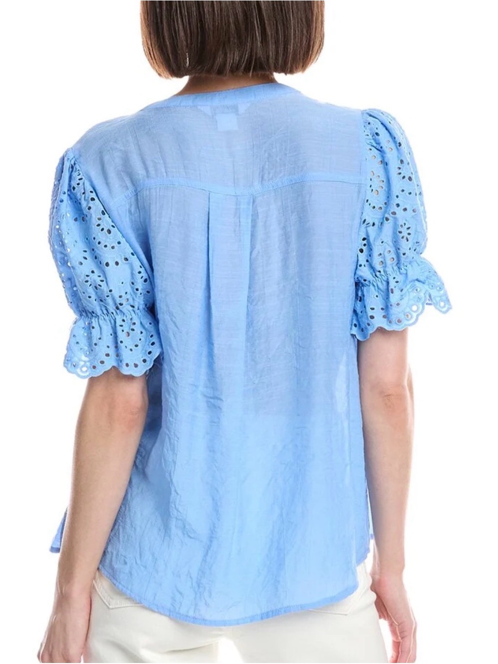 Nanette Lepore Cayman Blue Eyelet Puff Sleeve Button-Front Women's Top - Picture 2 of 7